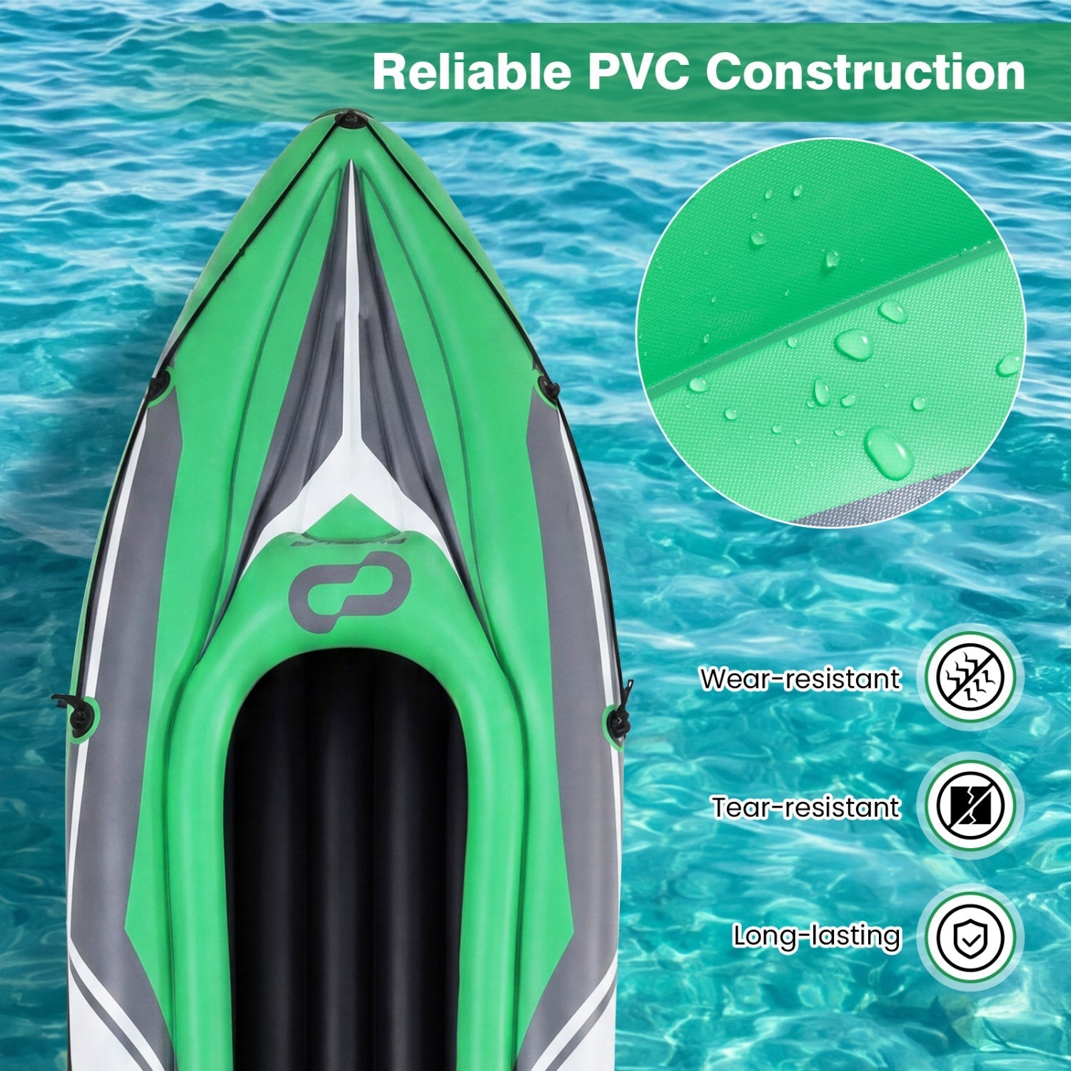 Inflatable kayak GemGear, 2-person, 11.5 ft, green with aluminum paddles on Tampa Home & Garden Store