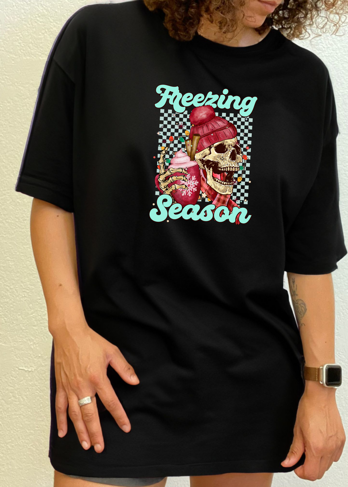 Unisex graphic T-shirt with Freezing Season skull on black bamboo viscose/organic cotton tee on Tampa Home & Garden Store