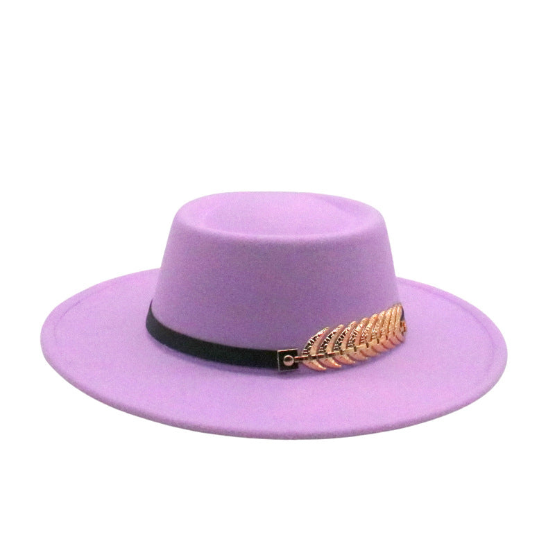 Fedora hat by Stevvex in purple with black band and gold leaf accent, vintage floppy style on Tampa Home & Garden Store