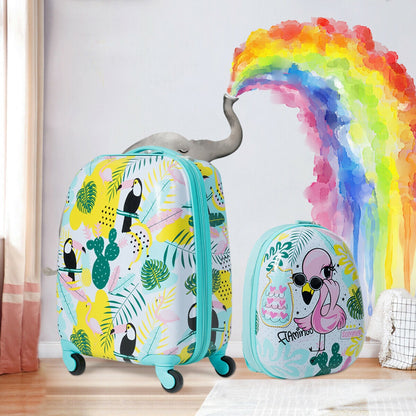 GemGear 2-piece kids luggage: aqua rolling suitcase and flamingo backpack; 4 spinner wheels on Tampa Home & Garden Store