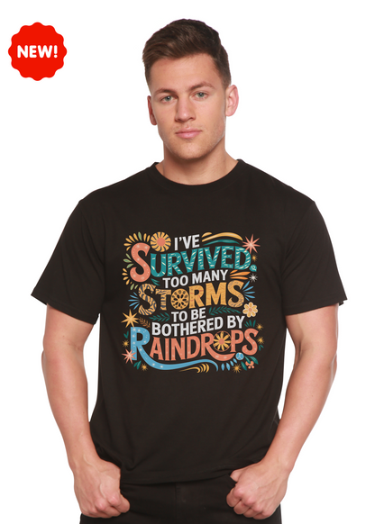Spun Bamboo men's printed t-shirt black bamboo/cotton blend with I've Survived Too Many Storms on Tampa Home & Garden Store