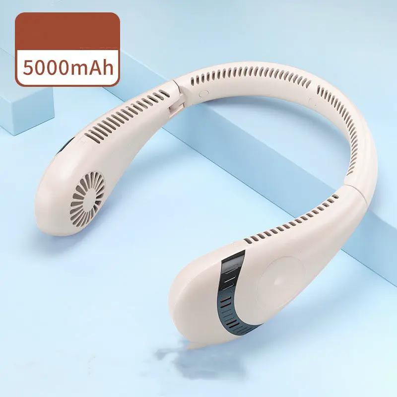 Portable Hanging Neck Fan USB LED Display 5 Gear