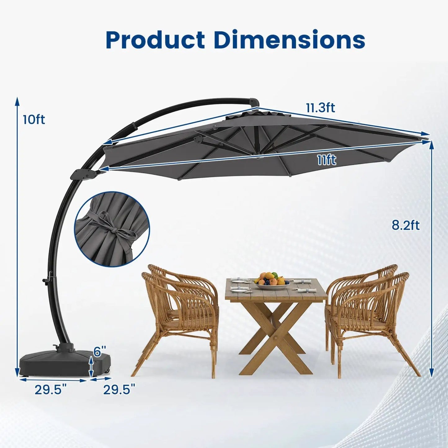 11 ft Cantilever Patio Umbrella Base and Rotation