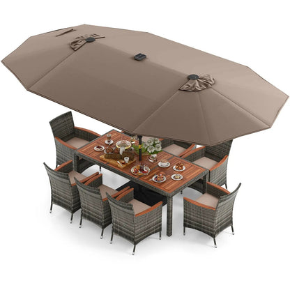 11 Pieces Patio Dining Set With Umbrella Base