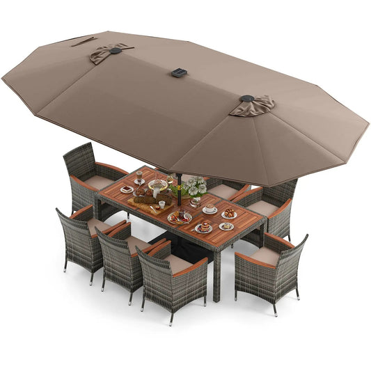 11 Pieces Patio Dining Set With Umbrella Base