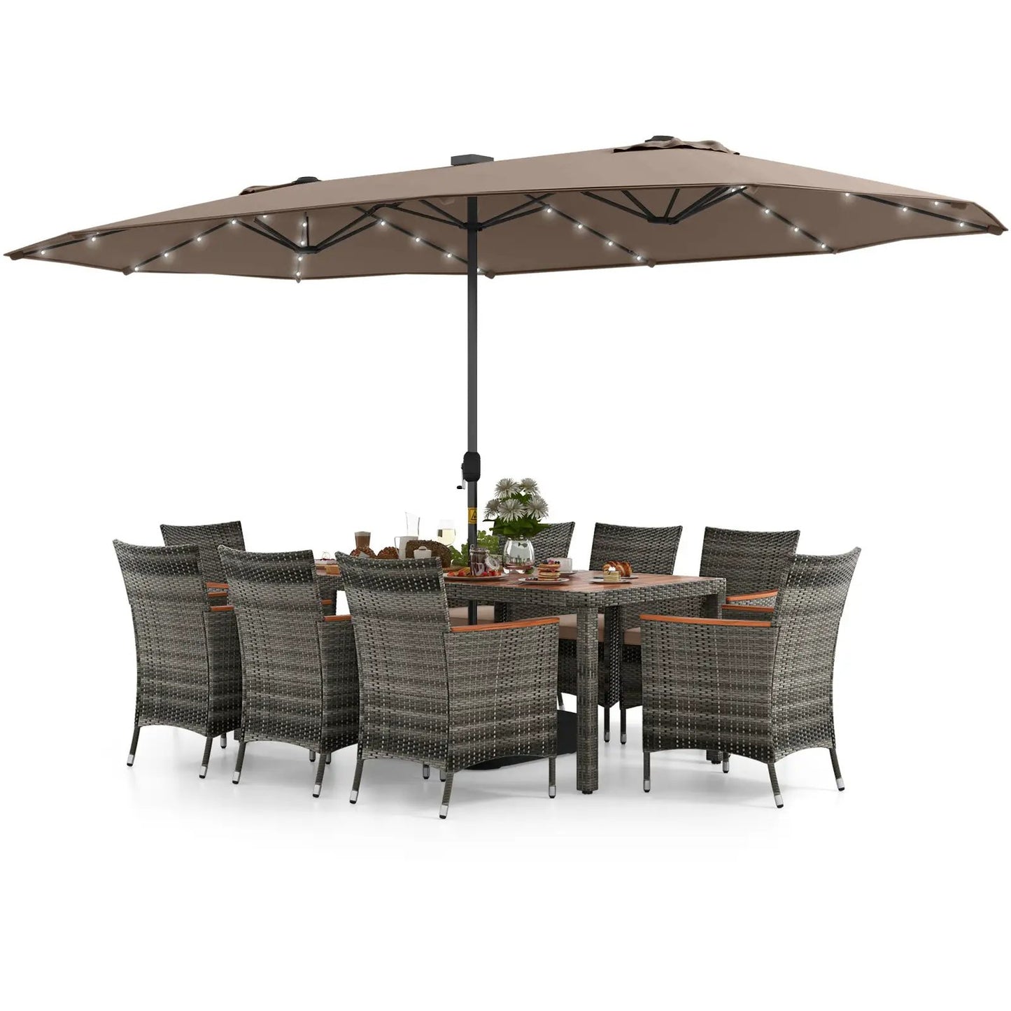 11 Pieces Patio Dining Set With Umbrella Base