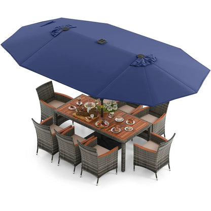 11 Pieces Patio Dining Set With Umbrella Base