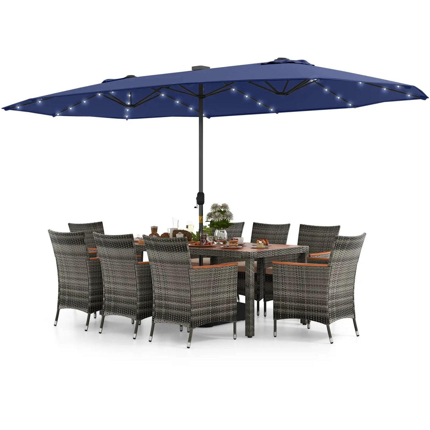 11 Pieces Patio Dining Set With Umbrella Base