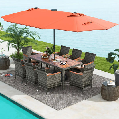 11 Pieces Patio Dining Set With Umbrella Base