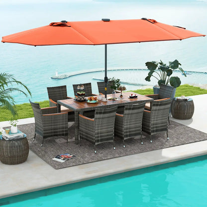 11 Pieces Patio Dining Set With Umbrella Base