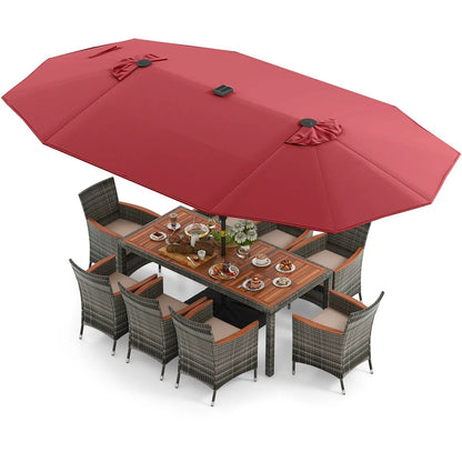 11 Pieces Patio Dining Set With Umbrella Base