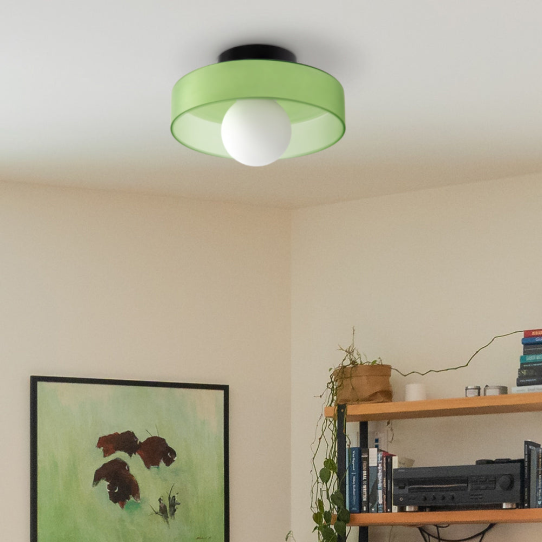 Modern LED ceiling light with green ring shade and white bulb Moktan Sabai ceiling fixture on Tampa Home & Garden Store