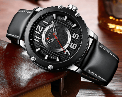 Stevvex ST1CU4000MKZ men's waterproof sport watch with black leather strap, steel bezel on Tampa Home & Garden Store