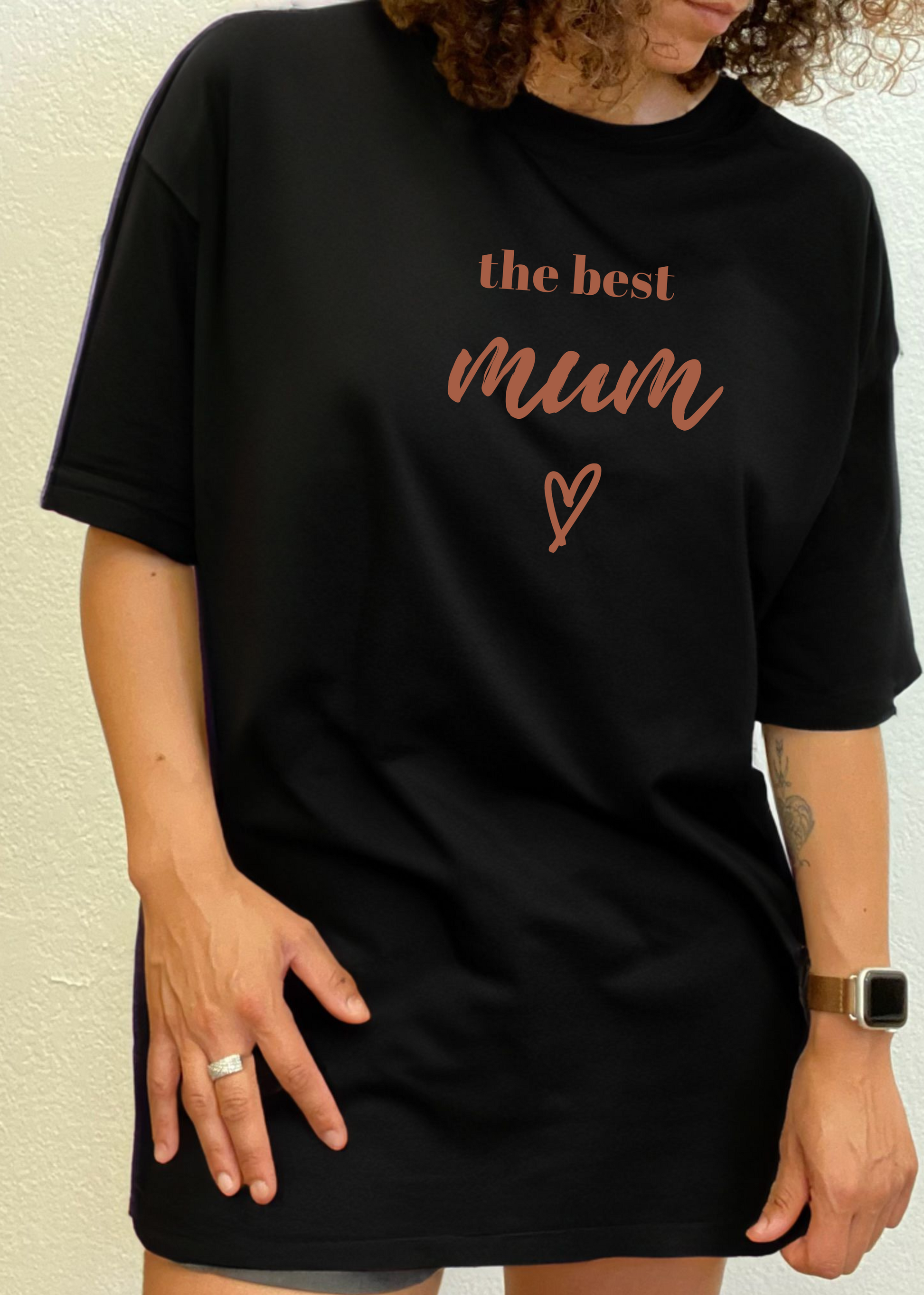 unisex graphic tee the best mum brown script with heart on black bamboo viscose/organic cotton on Tampa Home & Garden Store