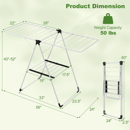 2-Tier Laundry Drying Rack Folding Cloth Rack with Aluminum Frame