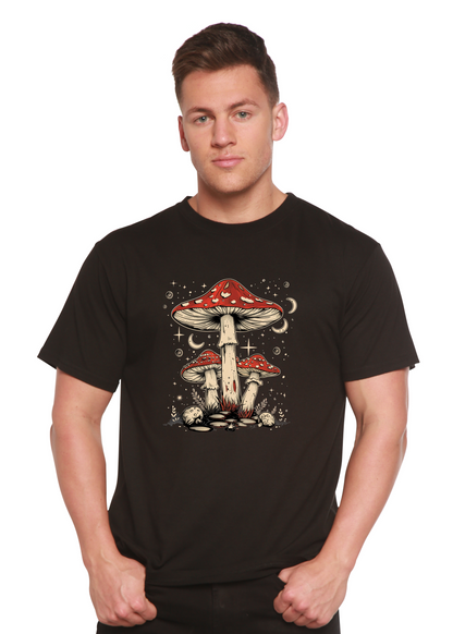 Boho Retro Hippie Mushrooms Bamboo/Cotton Graphic T-shirt in black on Tampa Home & Garden Store