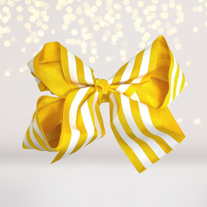 Hair bow 6 Inch Stripe Bow in yellow and white grosgrain ribbon by Chicky Chicky Bling Bling on Tampa Home & Garden Store