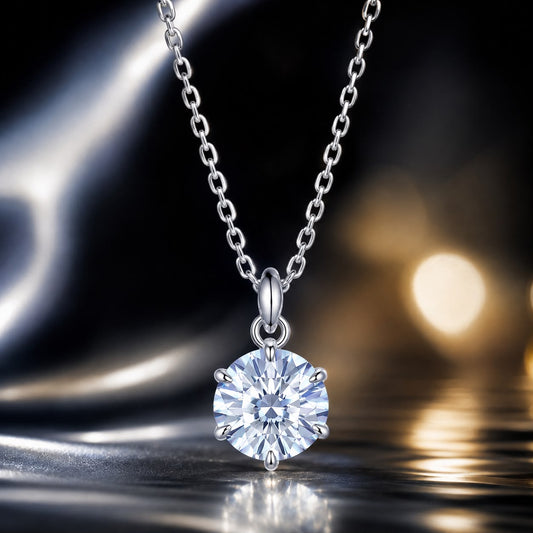 925 silver moissanite pendant necklace, 6.5mm round diamond-like stone on cable chain on Tampa Home & Garden Store