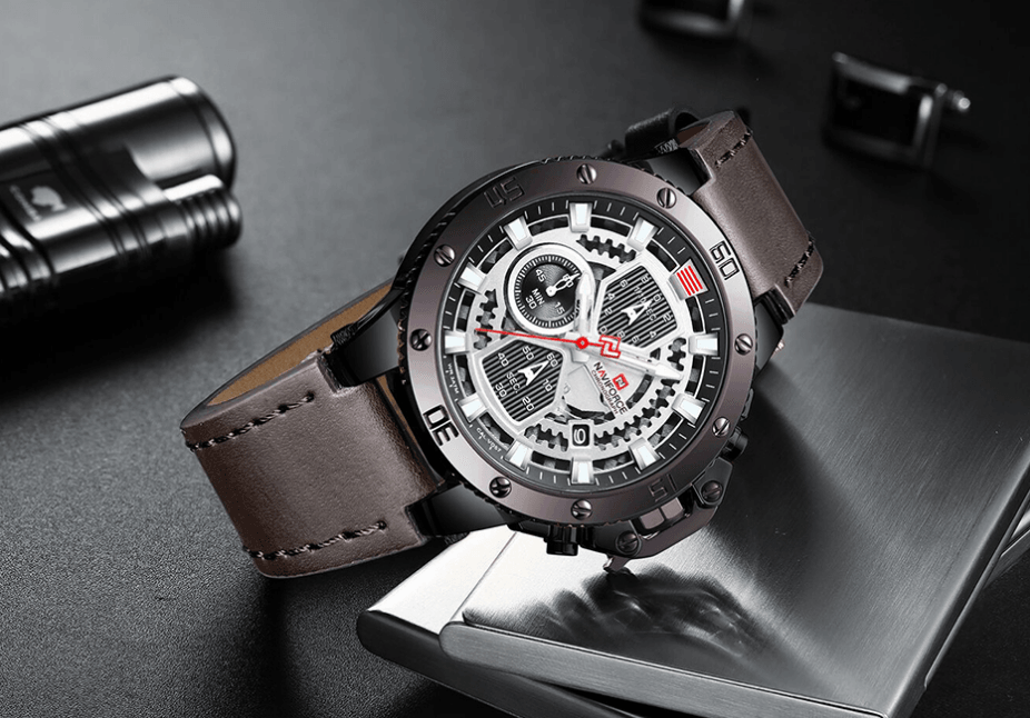 Men's Stevvex ST1N600MK waterproof watch skeleton dial fluorescent hands brown leather strap on Tampa Home & Garden Store