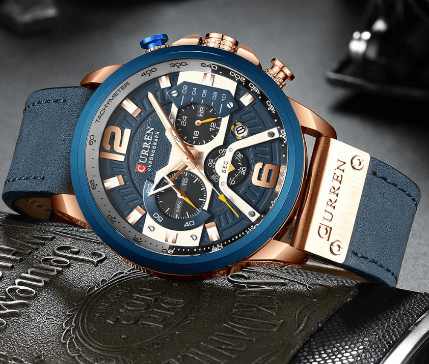 Curren men's sports waterproof chronograph watch with blue dial and blue leather strap on Tampa Home & Garden Store