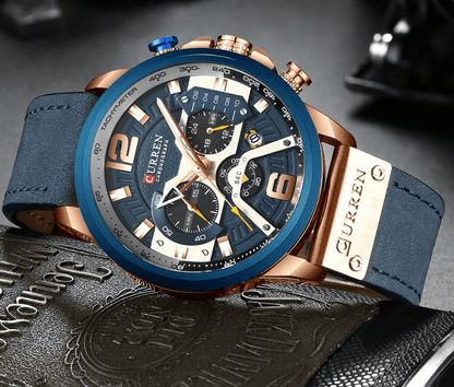 Curren men's sports waterproof chronograph watch with blue dial and blue leather strap on Tampa Home & Garden Store