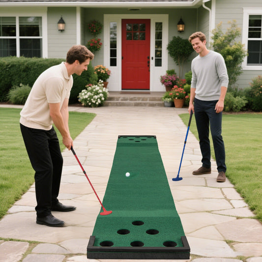 Tapete de golf de 11 pies para interiores y exteriores con 2 putters ajustables y 6 pelotas