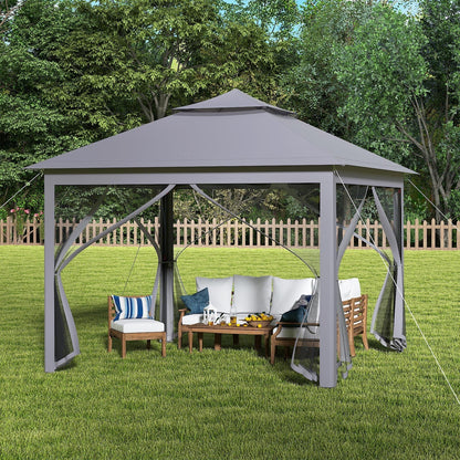 11x11 ft 2-tier pop-up gazebo by GemGear with grey canopy and mesh side panels on Tampa Home & Garden Store