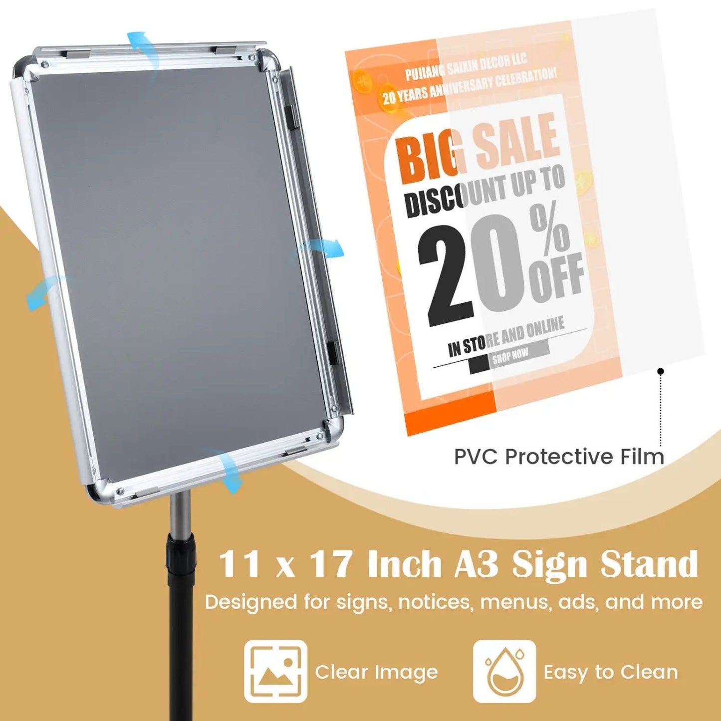 11x17 Adjustable Sign Holder Stand Snap Frame