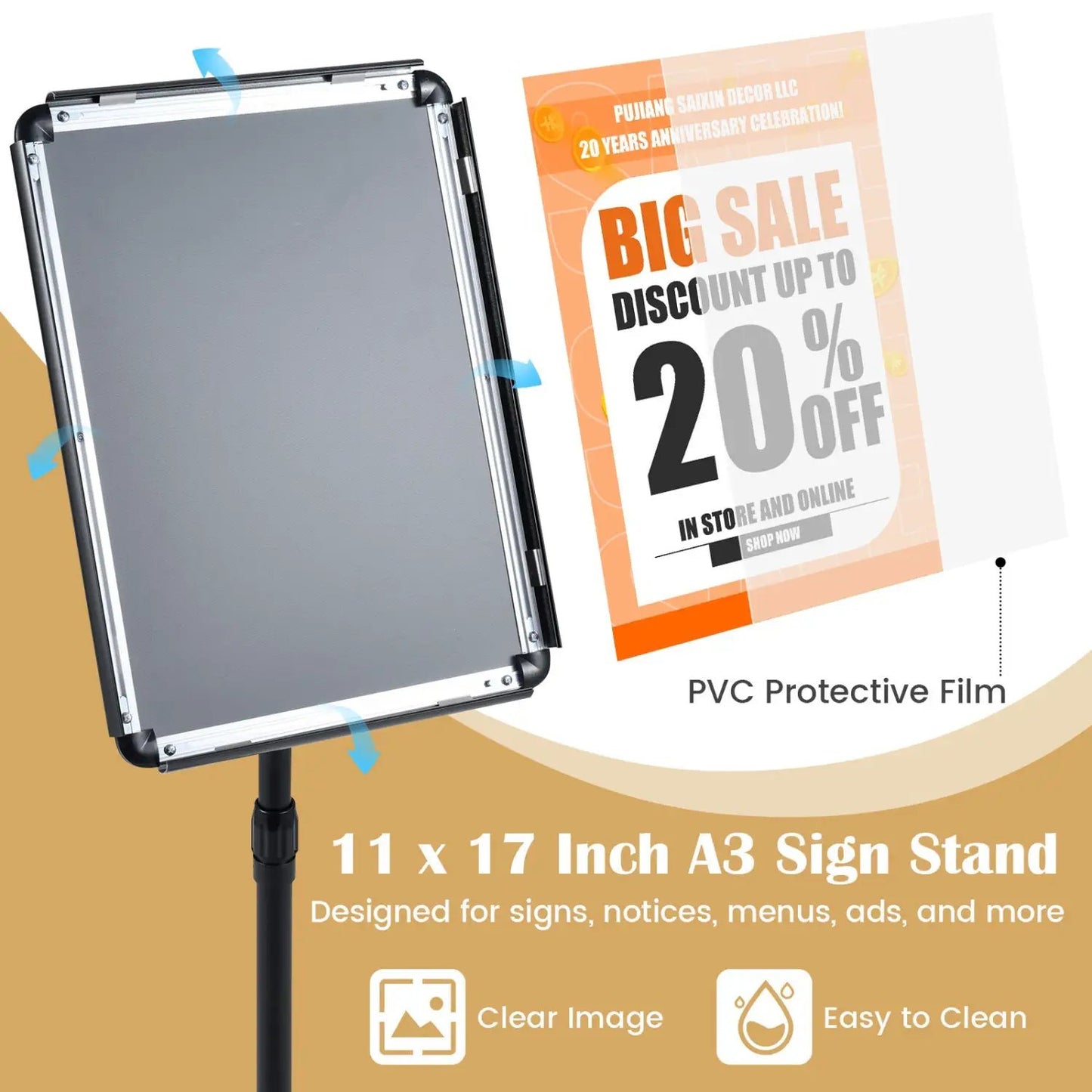 11x17 Adjustable Sign Holder Stand Snap Frame