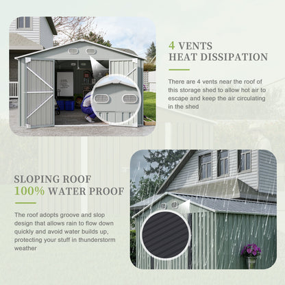 10x12 ft outdoor metal storage shed by HouseOfZazla with gray steel panels and four vents on Tampa Home & Garden Store