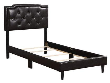 Button Tufted Bed headboard in dark brown faux leather with diamond tufting on Tampa Home & Garden Store