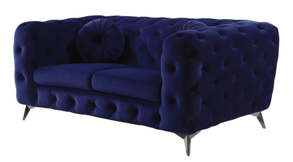Atronia Loveseat in blue velvet with tufted back and metal legs by HouseOfZazla on Tampa Home & Garden Store
