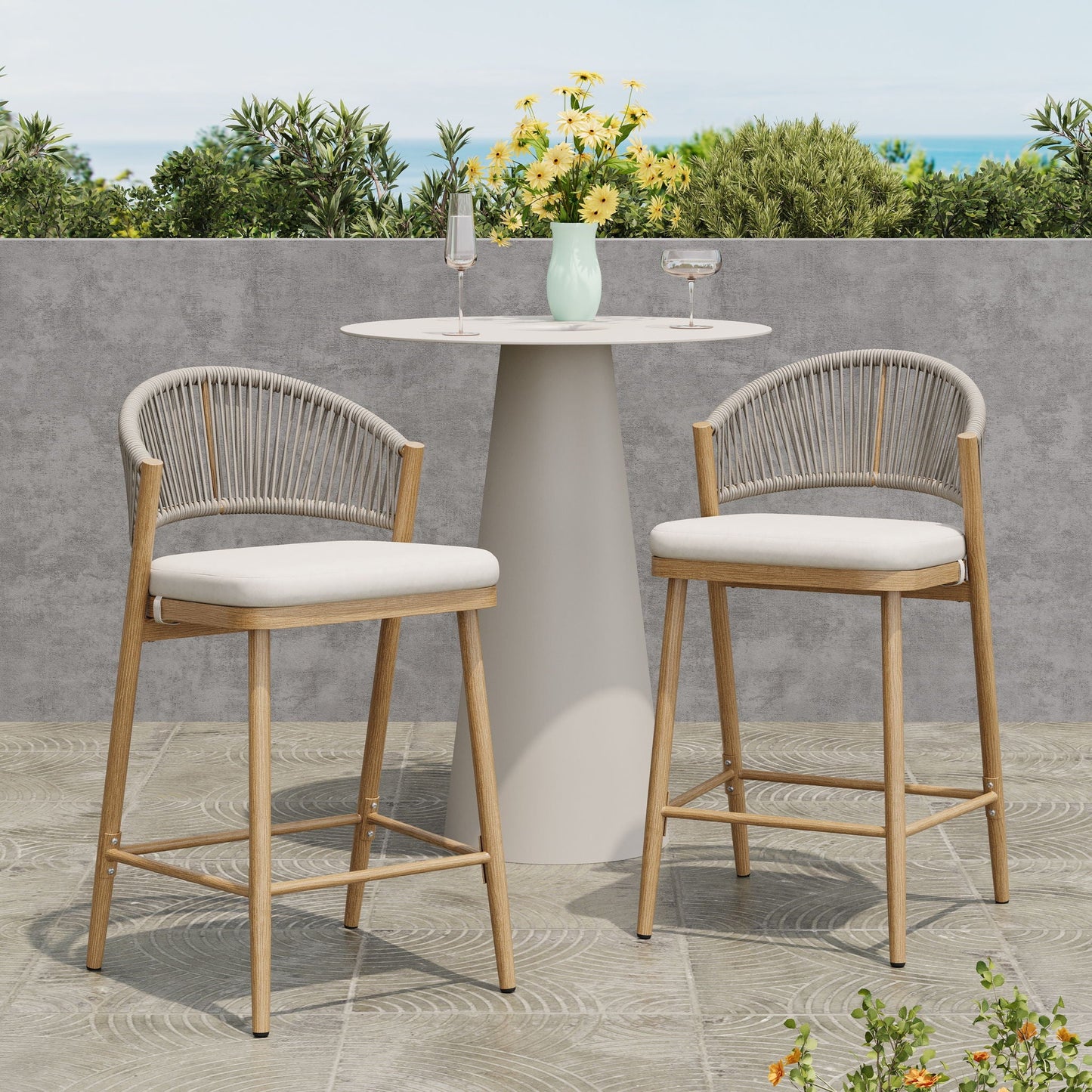 Outdoor Counter Stools with Wicker and Metal