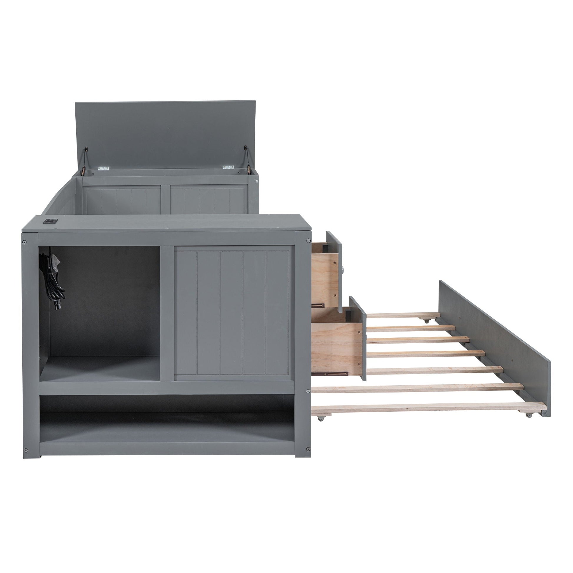 HouseOfZazla gray daybed with storage arms, trundle and charging station on Tampa Home & Garden Store