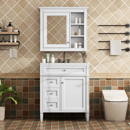 Bathroom vanity with medicine cabinet, white, 2 soft-close doors and 4 drawers on Tampa Home & Garden Store