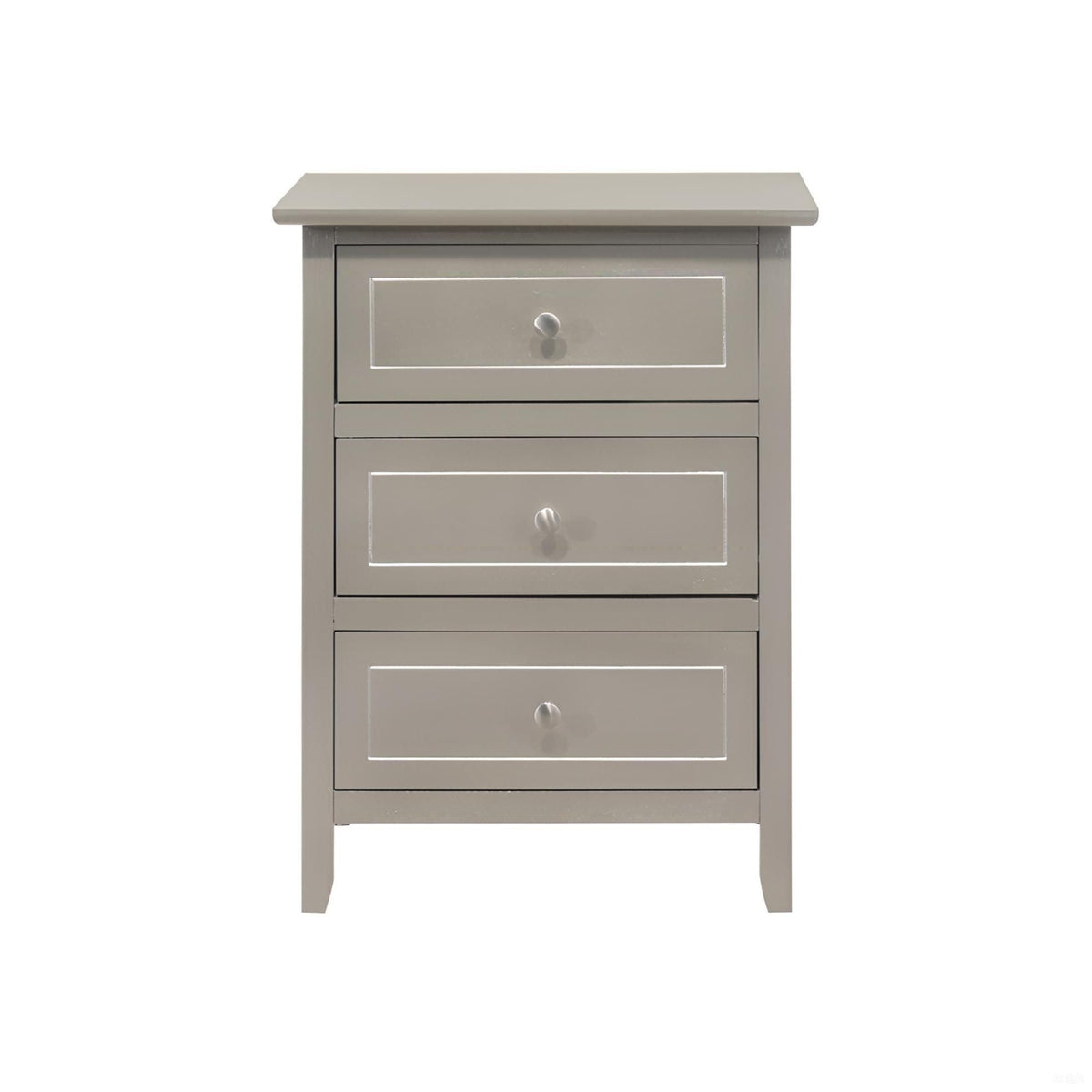3-Drawer Nightstand Dove Tailed Drawers in pearl silver by HouseOfZazla with silver knobs on Tampa Home & Garden Store