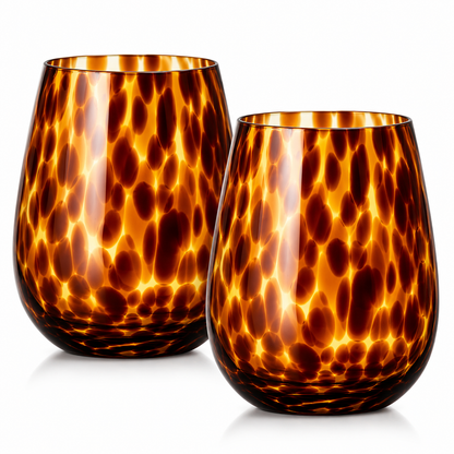 Leopard Amber Stemless Wine Glass Set of Two
