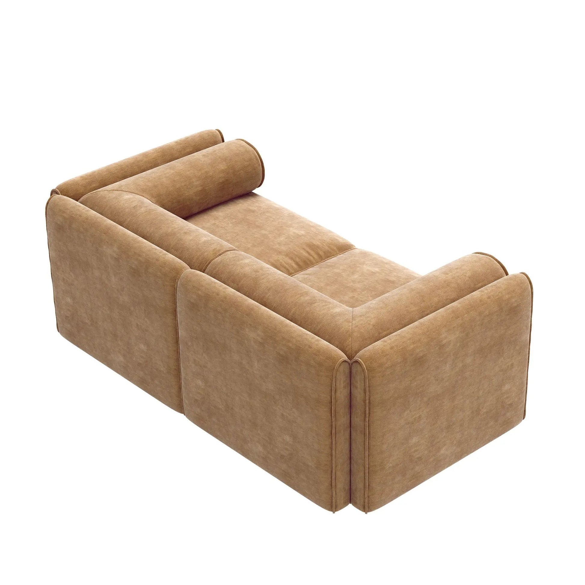 Stylish sofa with storage seat and cylindrical backrest in tan suede by Unique Piece Furniture on Tampa Home & Garden Store