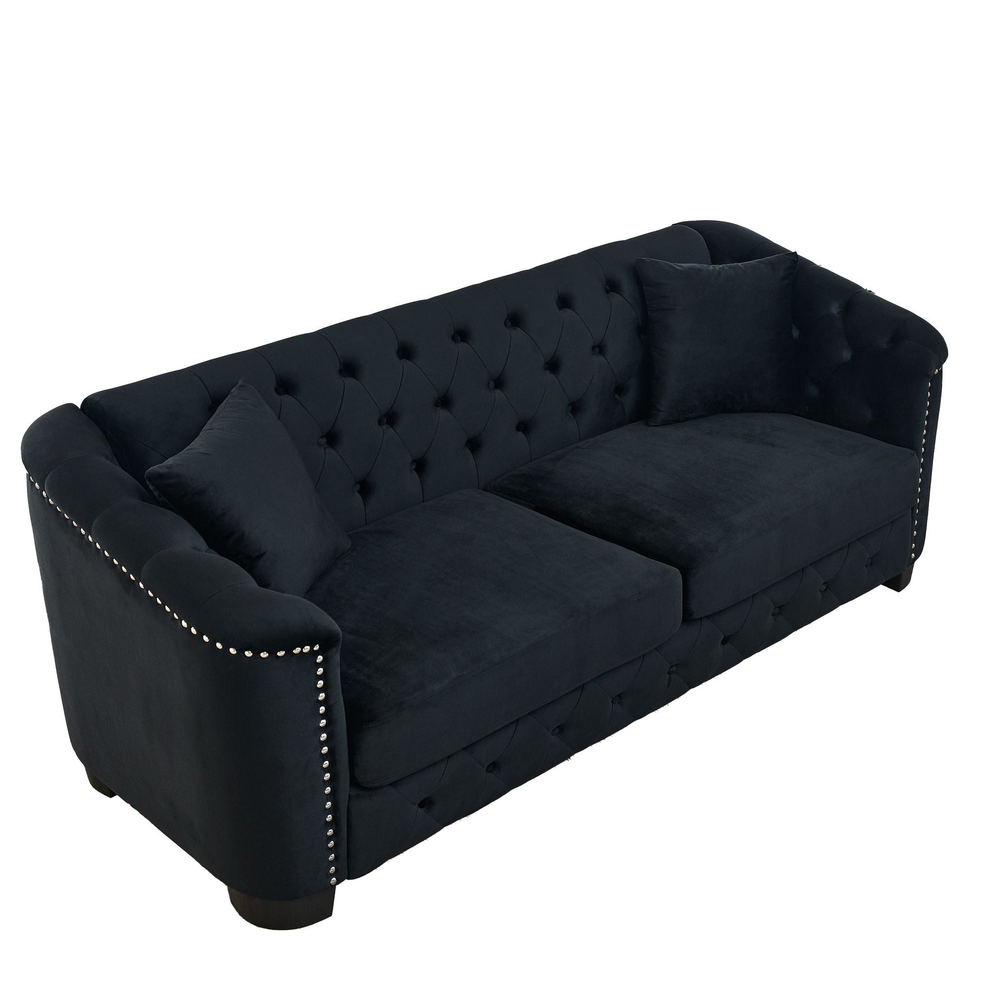 Modern Chesterfield sofa with tufted backrest in black velvet by HouseOfZazla stationary on Tampa Home & Garden Store