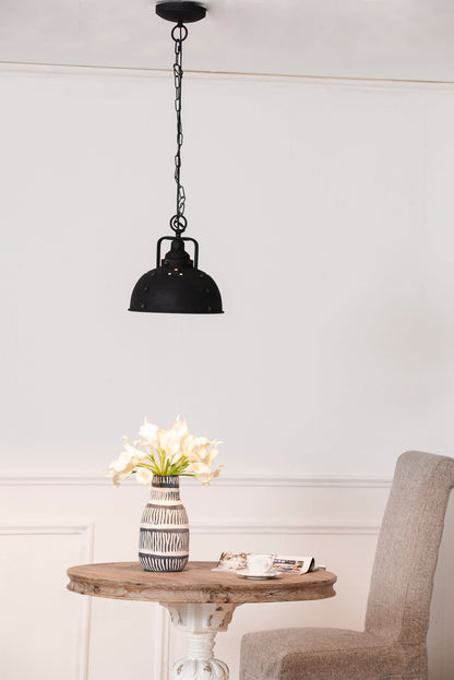 D10.4x11.4 Hanging Lamp black metal dome pendant on chain over a vase by HouseOfZazla on Tampa Home & Garden Store