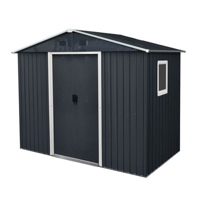 8 Ft Metal Shed With a Window and Sliding Doors