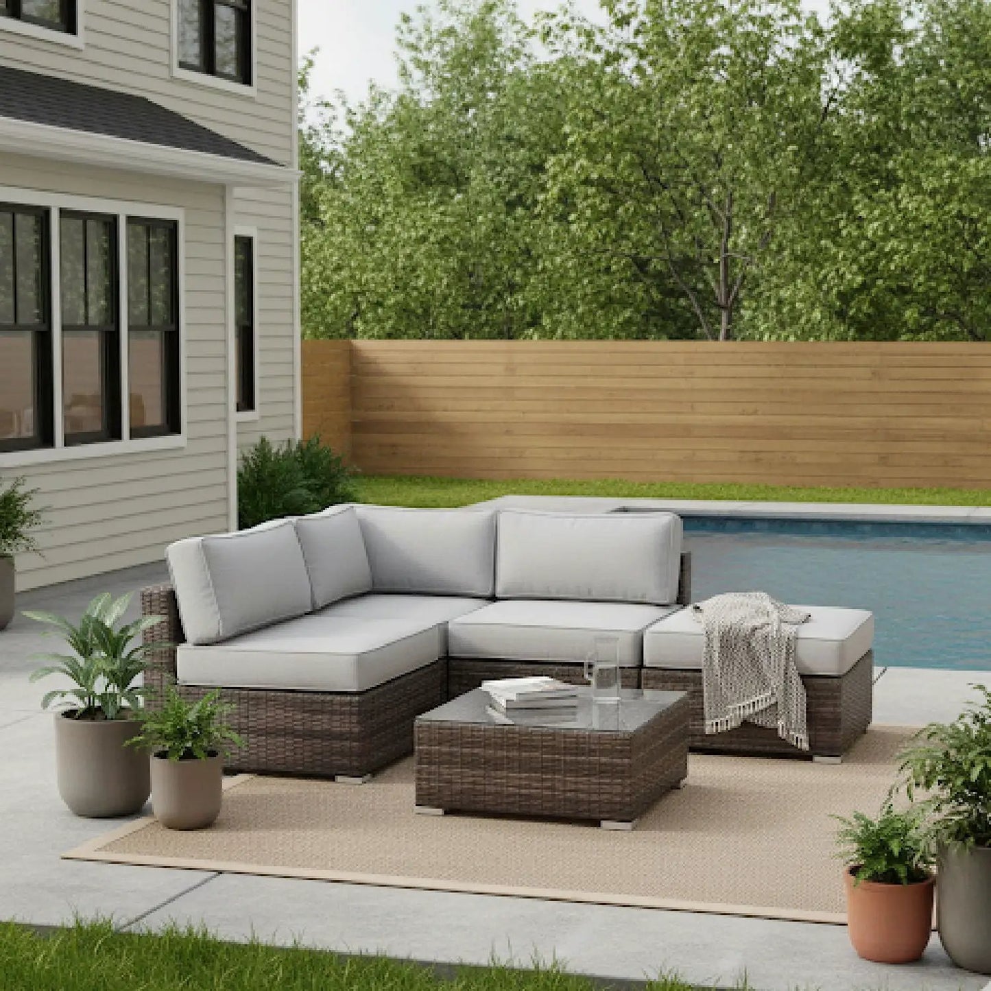 Seating Set With Cushions Handcrafted Wicker Design 4-piece outdoor set gray cushions by Unique Piece Furniture on Tampa Home & Garden Store