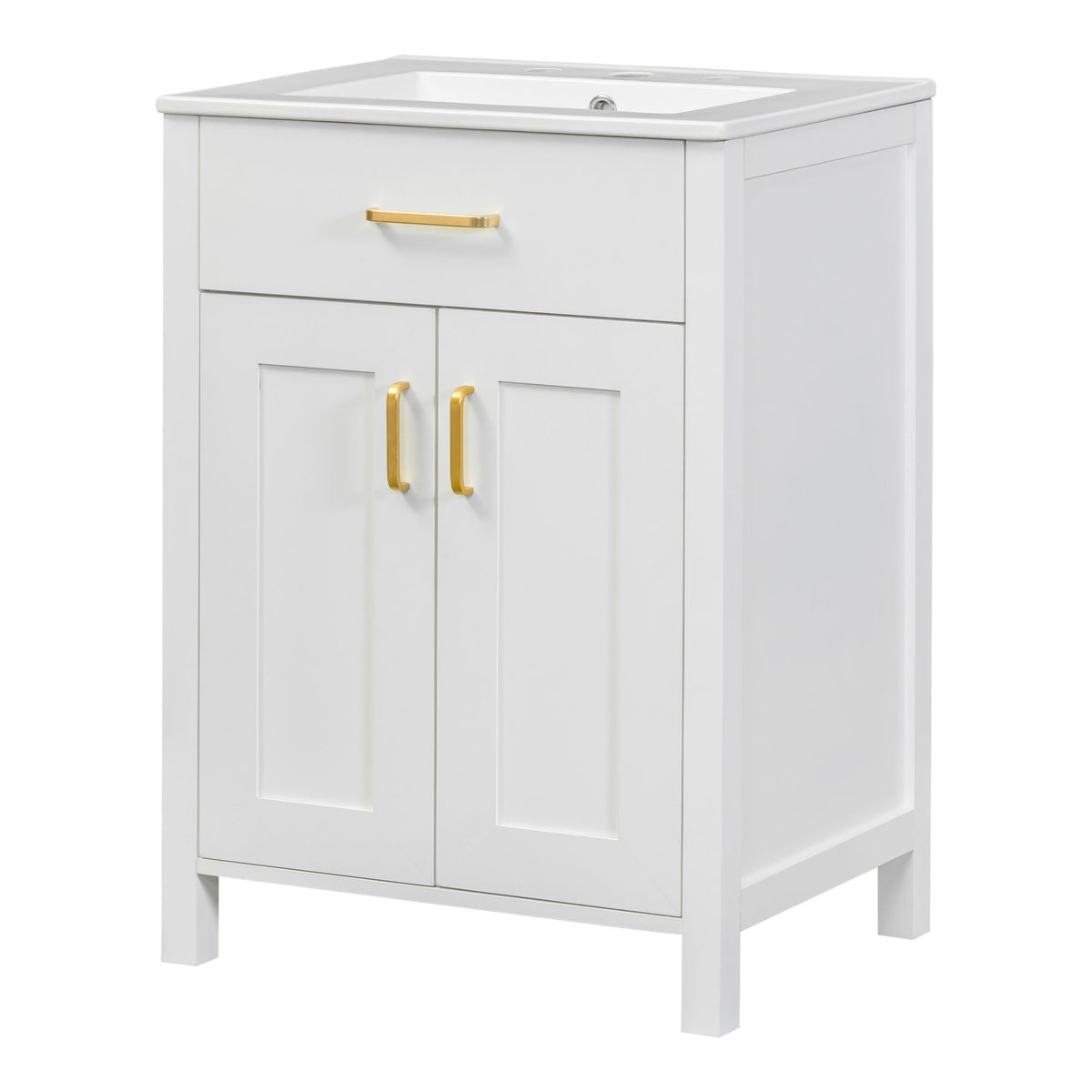 Modern white bathroom vanity with soft-close cabinet doors and gold hardware HouseOfZazla on Tampa Home & Garden Store