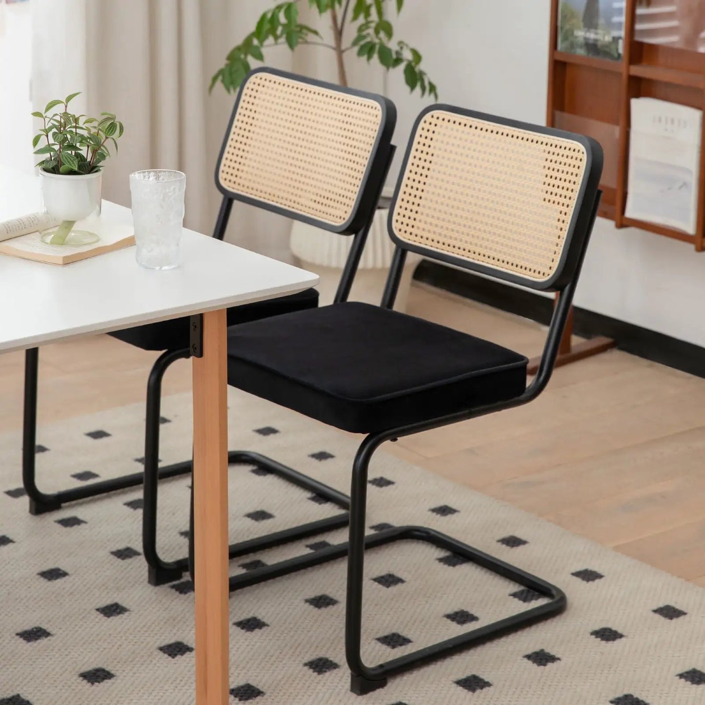 Rattan Accent Dining Chairs With Painted Legs