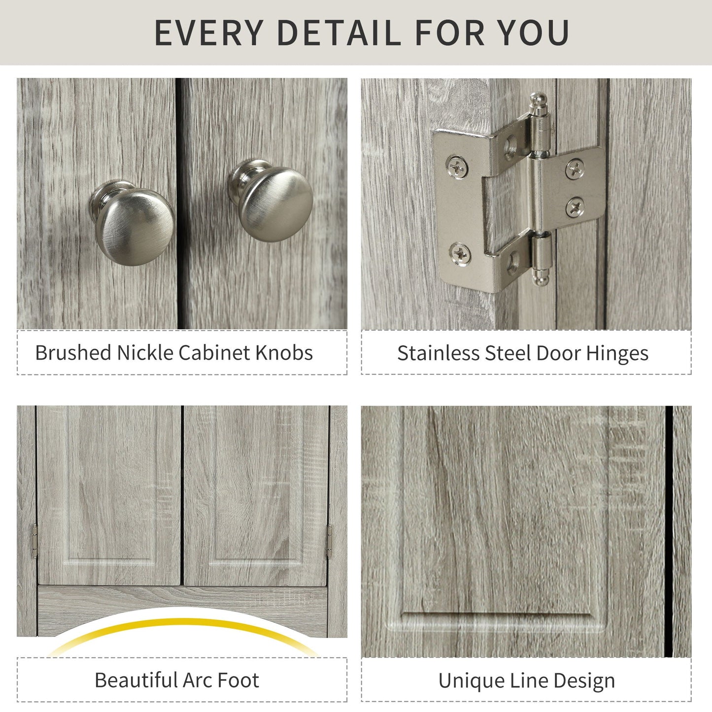 Cabinet hardware pair: brushed nickel knobs and stainless steel door hinges on weathered wood on Tampa Home & Garden Store