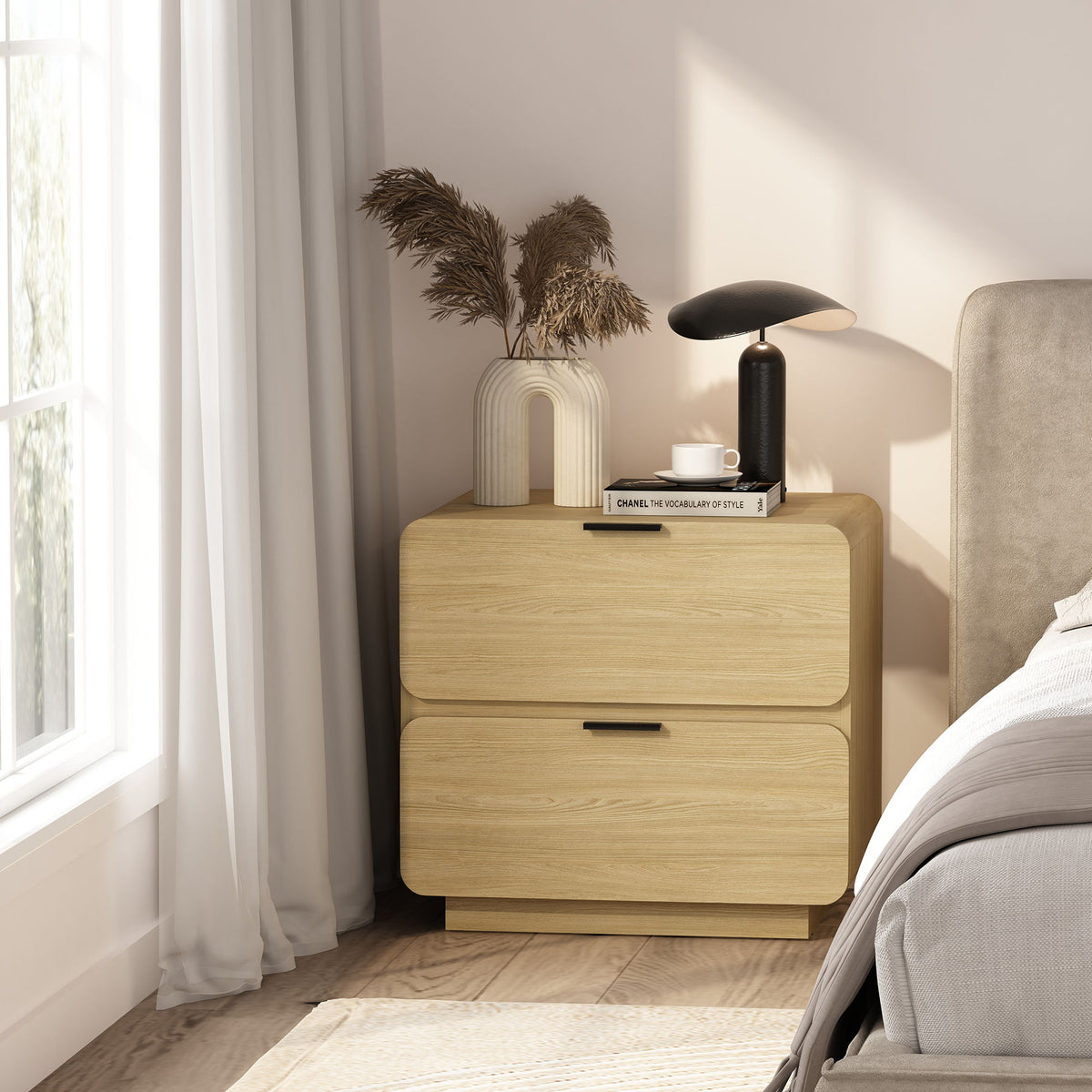 Modern Nightstand with Two Drawers Chrystie light brown wood by HouseOfZazla on Tampa Home & Garden Store