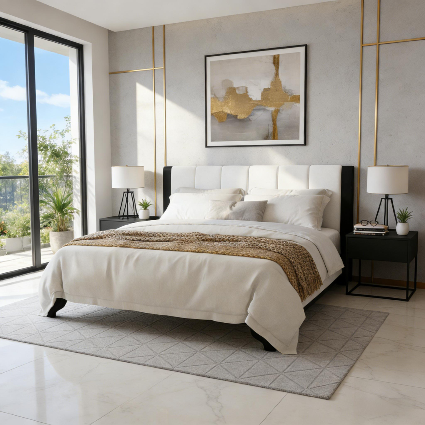 King Size Bed Frame in Black and White Color