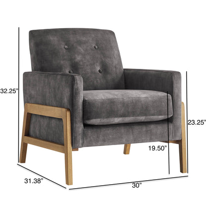 Tufted Back Accent Chair in dark gray fabric with natural wood legs on Tampa Home & Garden Store
