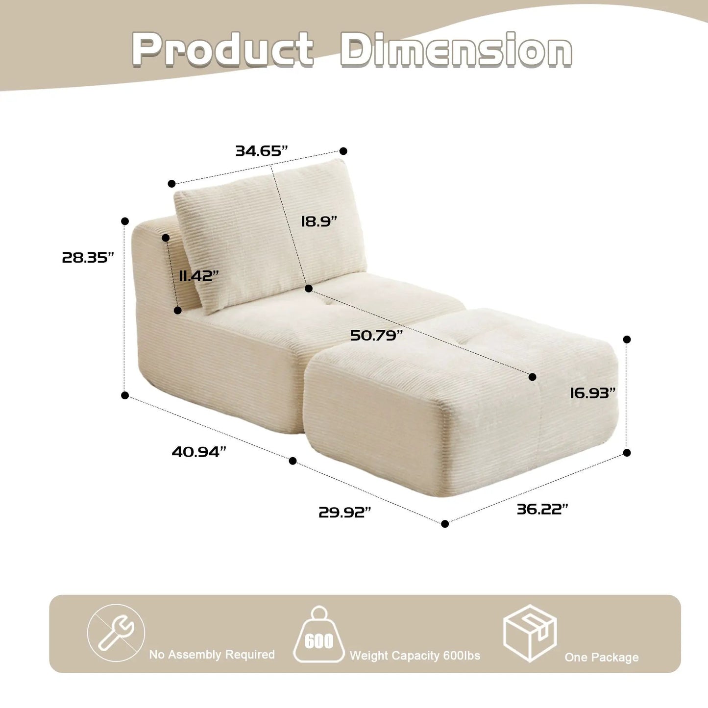 Single Chaise Longue With Movable Ottoman