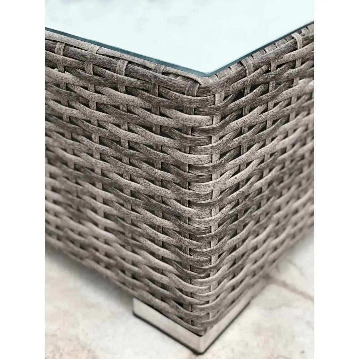 Modern patio rattan 2-piece outdoor set with glass-top table in gray-brown wicker on Tampa Home & Garden Store